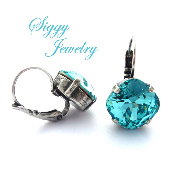 Swarovski® Crystal Light Turquoise Earrings, Drops - Picture 3 of 6